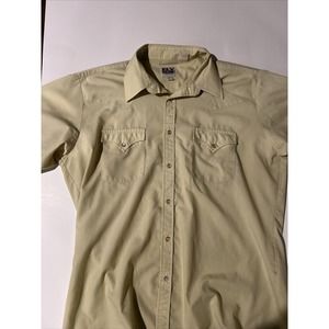 Ely Cattleman Shirt Mens Large Solid Cream Short Sleeve Cotton Pearl Snap